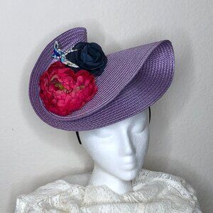 ELEGANT Original Lavender Colored / Pink & Dark Blue Floral Fascinator